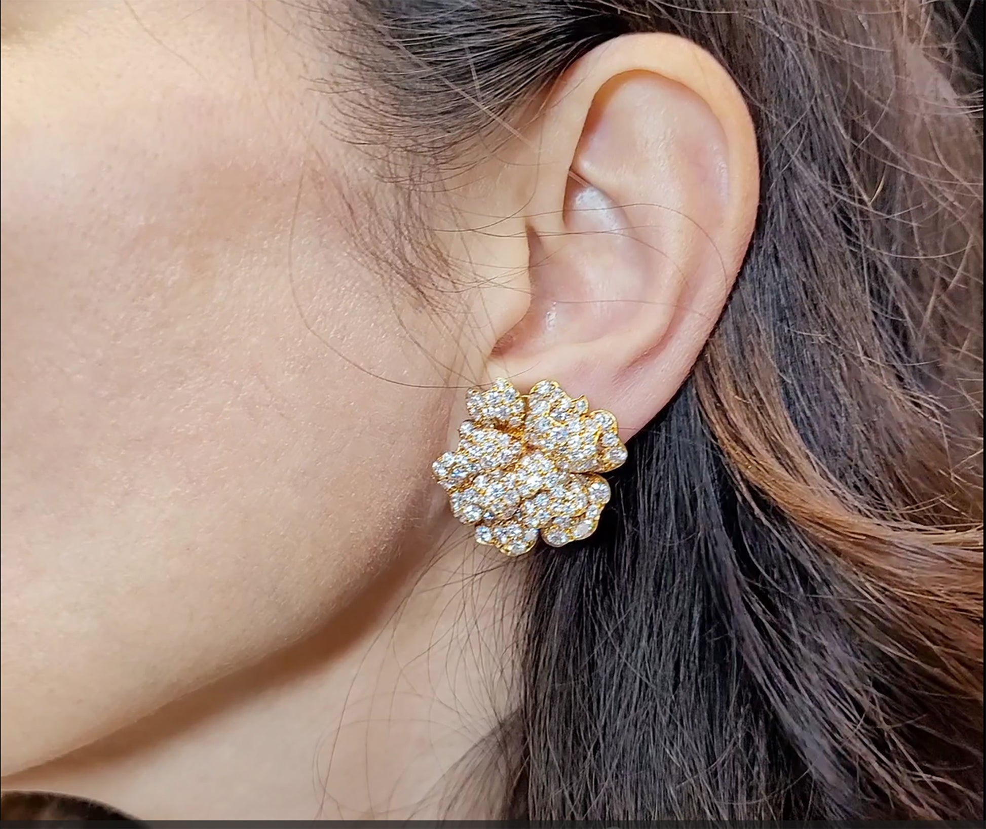 Van Cleef & Arpels Diamond Camellia Gold Earrings