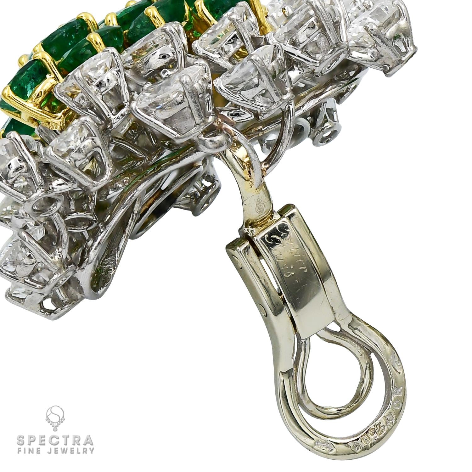 Cartier Vintage Emerald Diamond Halo Cluster Button Earrings