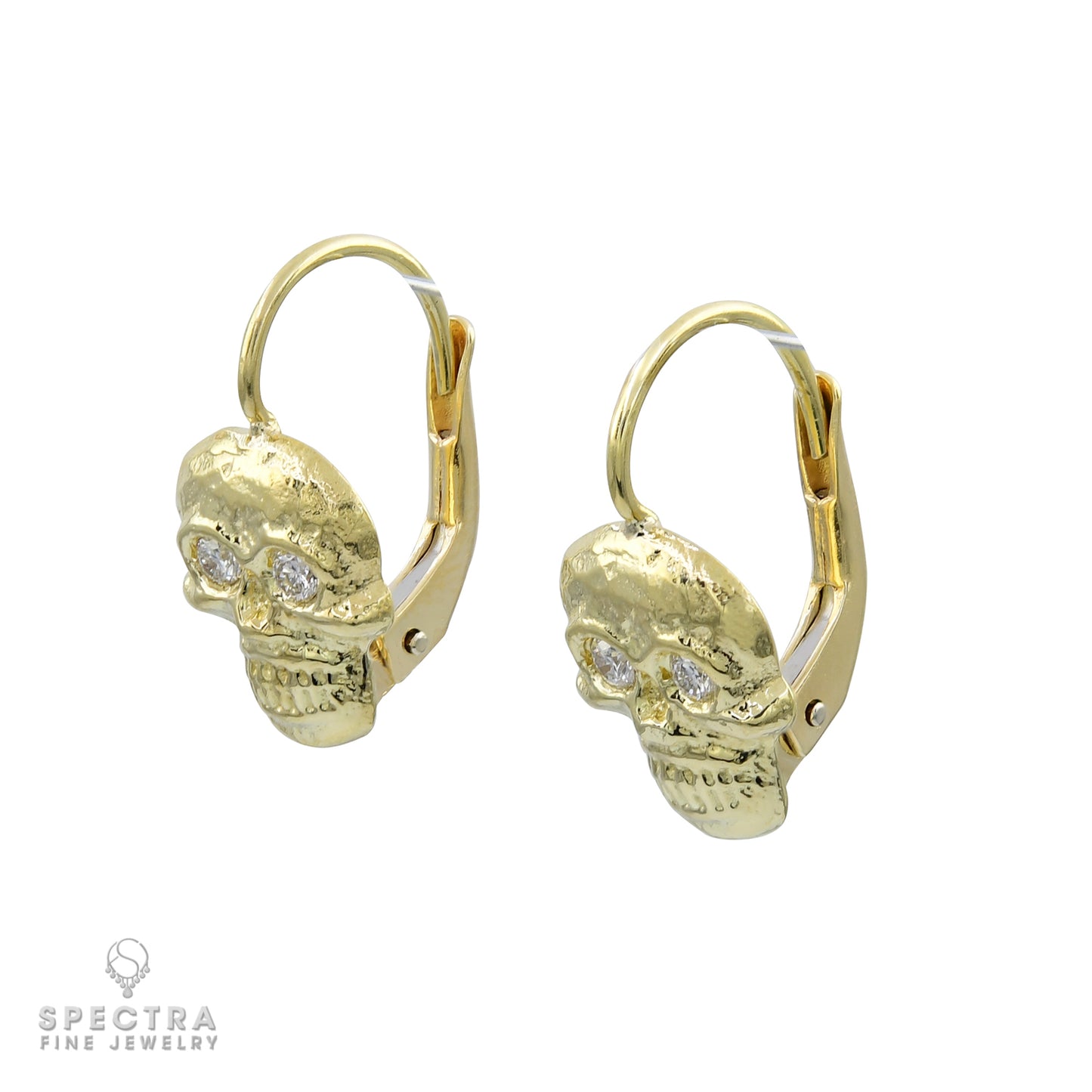 18k Gold Diamond Skull Earrings - view 2