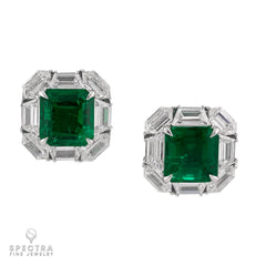Colombian No-Oil Emerald & Diamond Earrings by Spectra Fine Jewelry