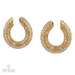 Van Cleef & Arpels Vintage Diamond Gold Hoop Earrings, Circa 1970