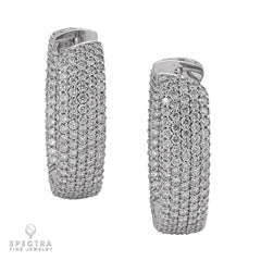 10.56 Carat Pave Diamond Hoop Earrings in 18K White Gold