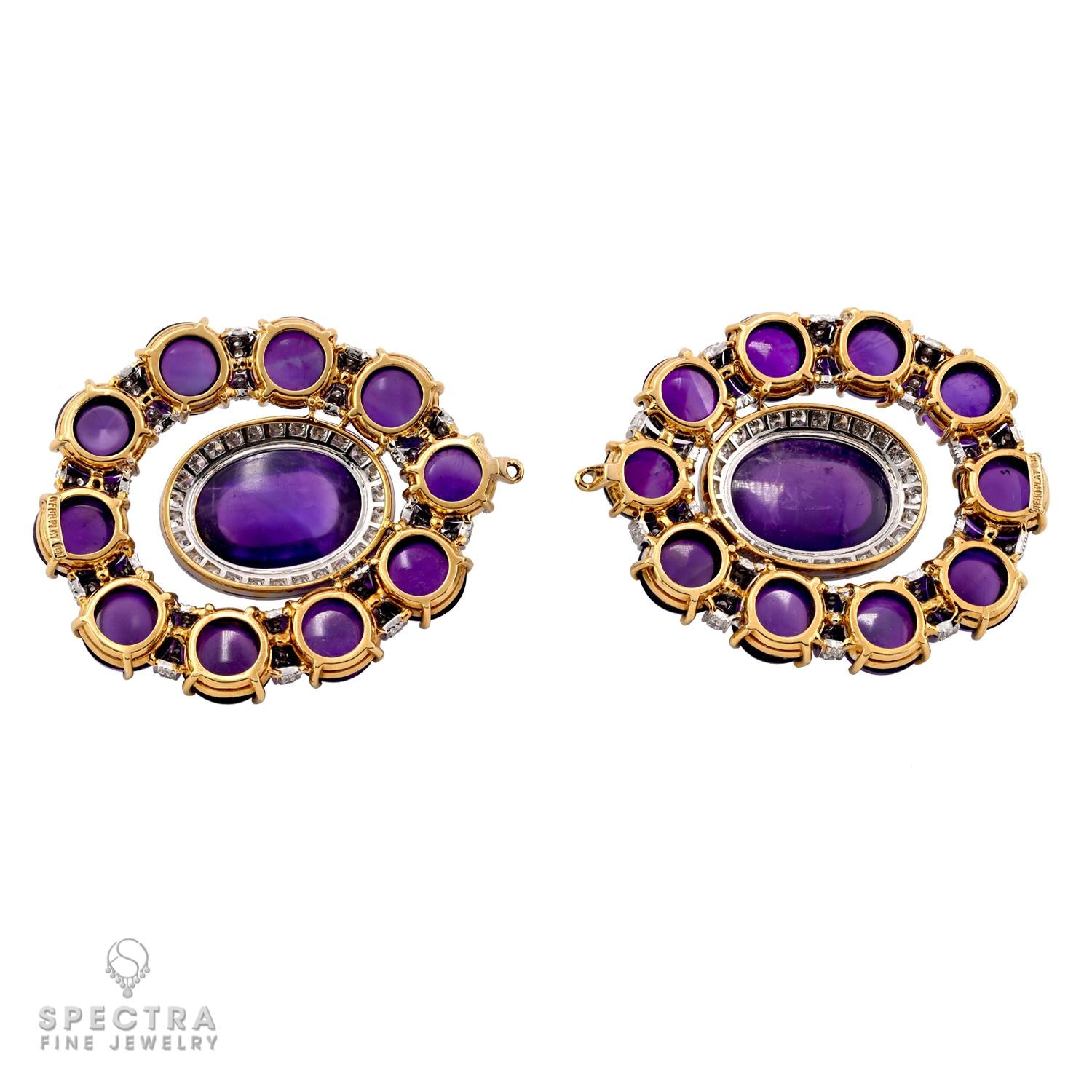 David Webb Amethyst & Diamond Convertible Pendant Earrings