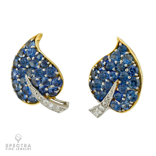 Vintage Van Cleef & Arpels Sapphire & Diamond Leaf Earrings | 1950s