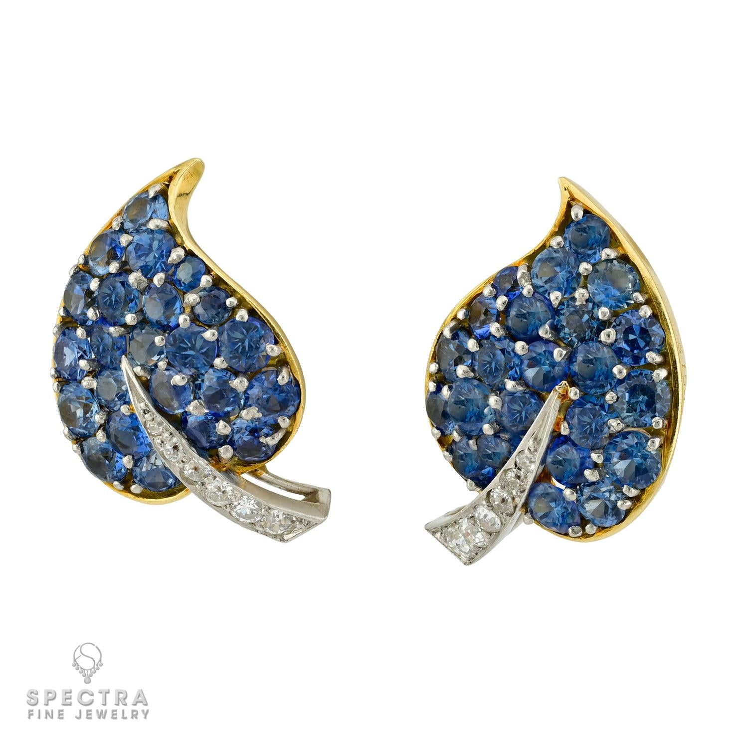 Vintage Van Cleef & Arpels Sapphire & Diamond Leaf Earrings | 1950s