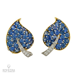 Vintage Van Cleef & Arpels Sapphire & Diamond Leaf Earrings | 1950s