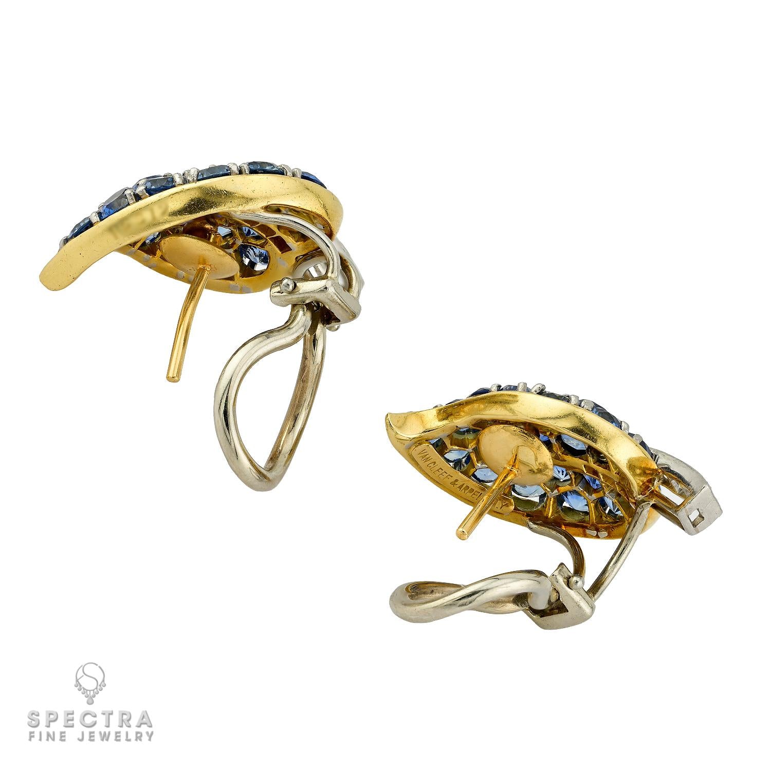 Vintage Van Cleef & Arpels Sapphire & Diamond Leaf Earrings | 1950s
