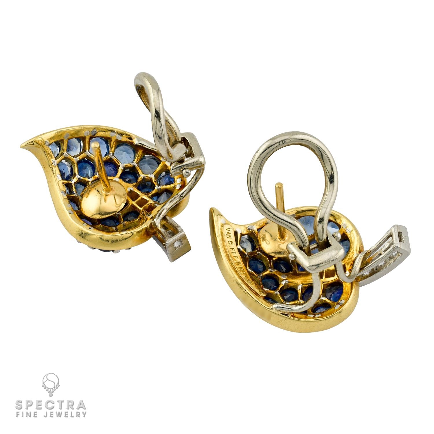 Vintage Van Cleef & Arpels Sapphire & Diamond Leaf Earrings | 1950s