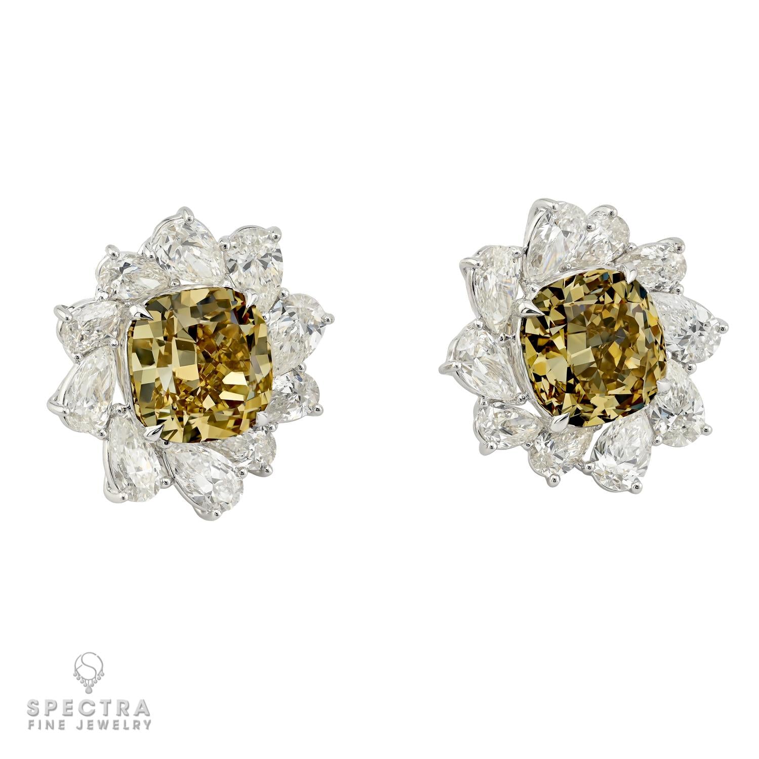 Spectra 6.56 & 6.34ct Cushion Fancy Brown-Yellow Earrings | GIA