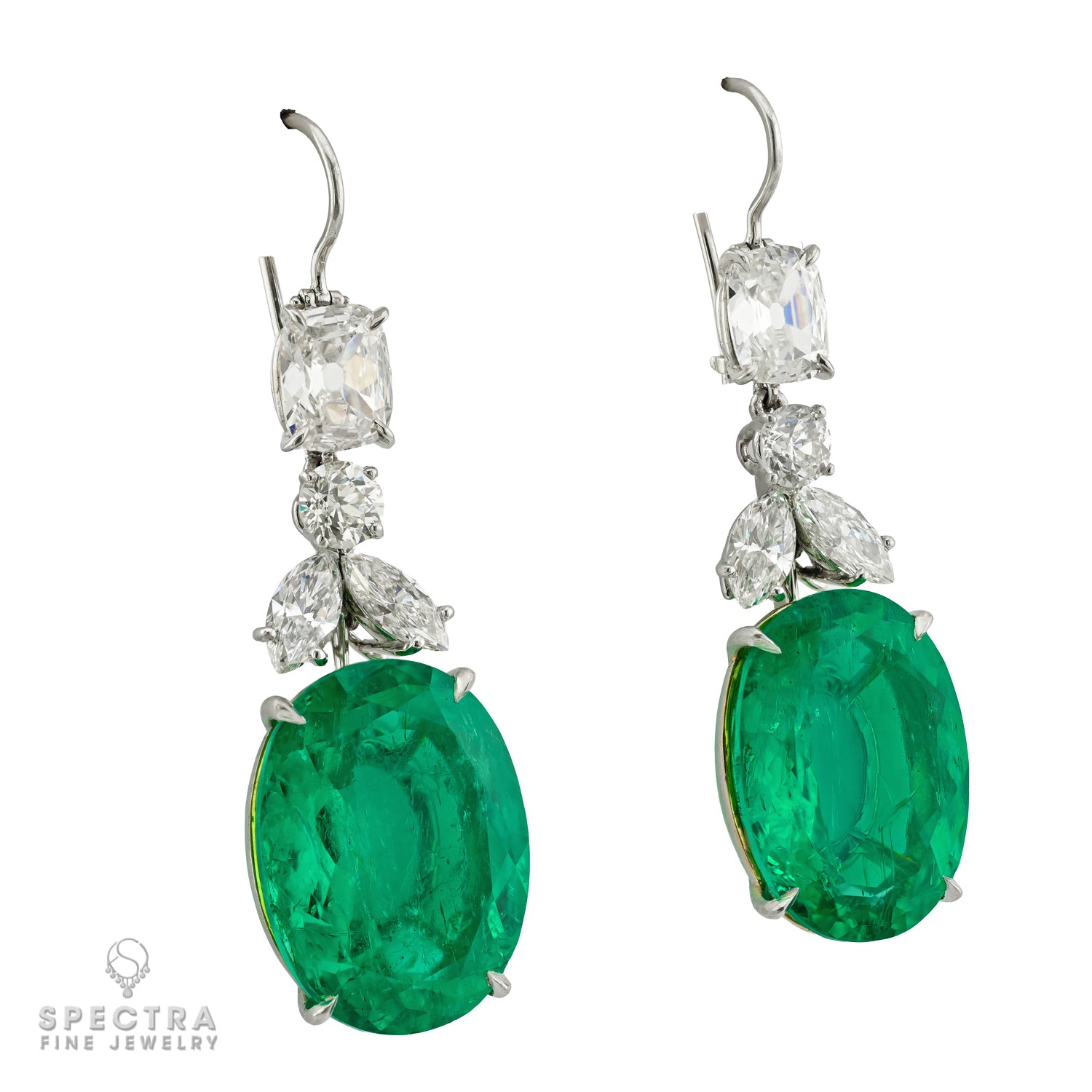 Colombian Emerald & Diamond Drop Earrings in Platinum | 32.27 ct