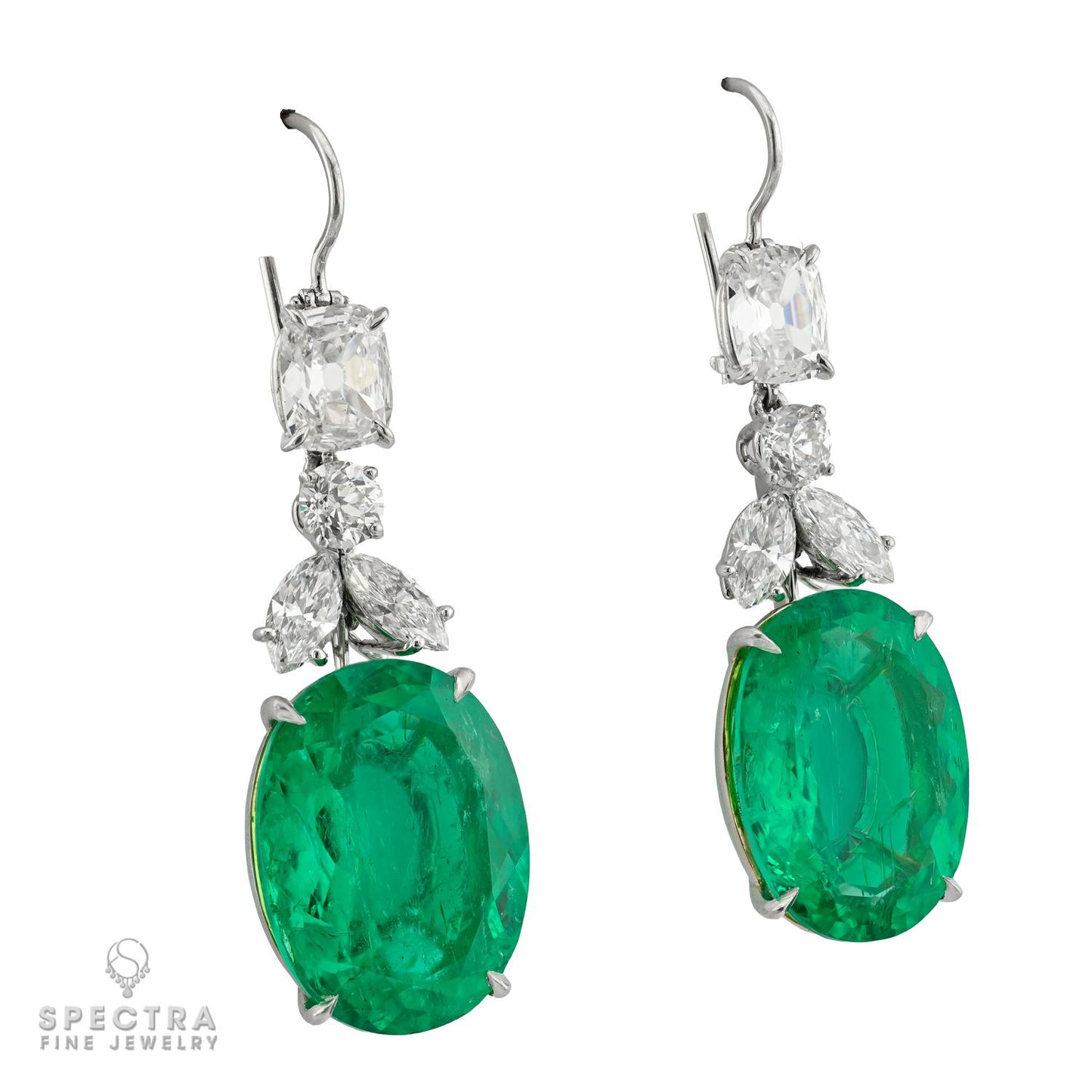 Colombian Emerald & Diamond Drop Earrings in Platinum | 32.27 ct