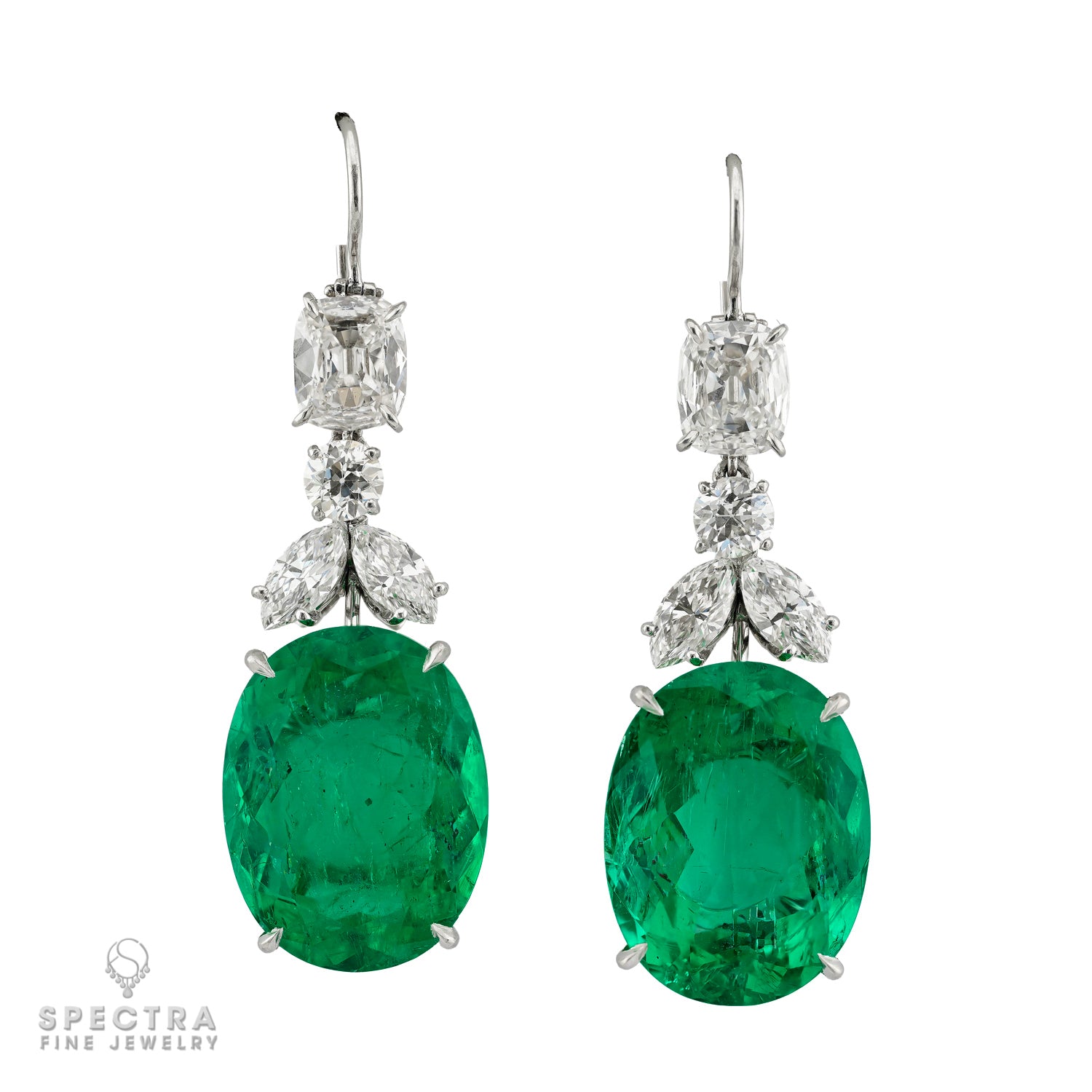 Colombian Emerald & Diamond Drop Earrings in Platinum | 32.27 ct
