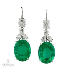 Colombian Emerald & Diamond Drop Earrings in Platinum | 32.27 ct