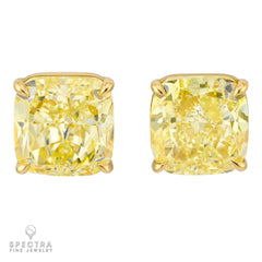 7.77 & 7.92 ct. Fancy Yellow Cushion Diamond Stud Earrings in 18k Gold | Spectra