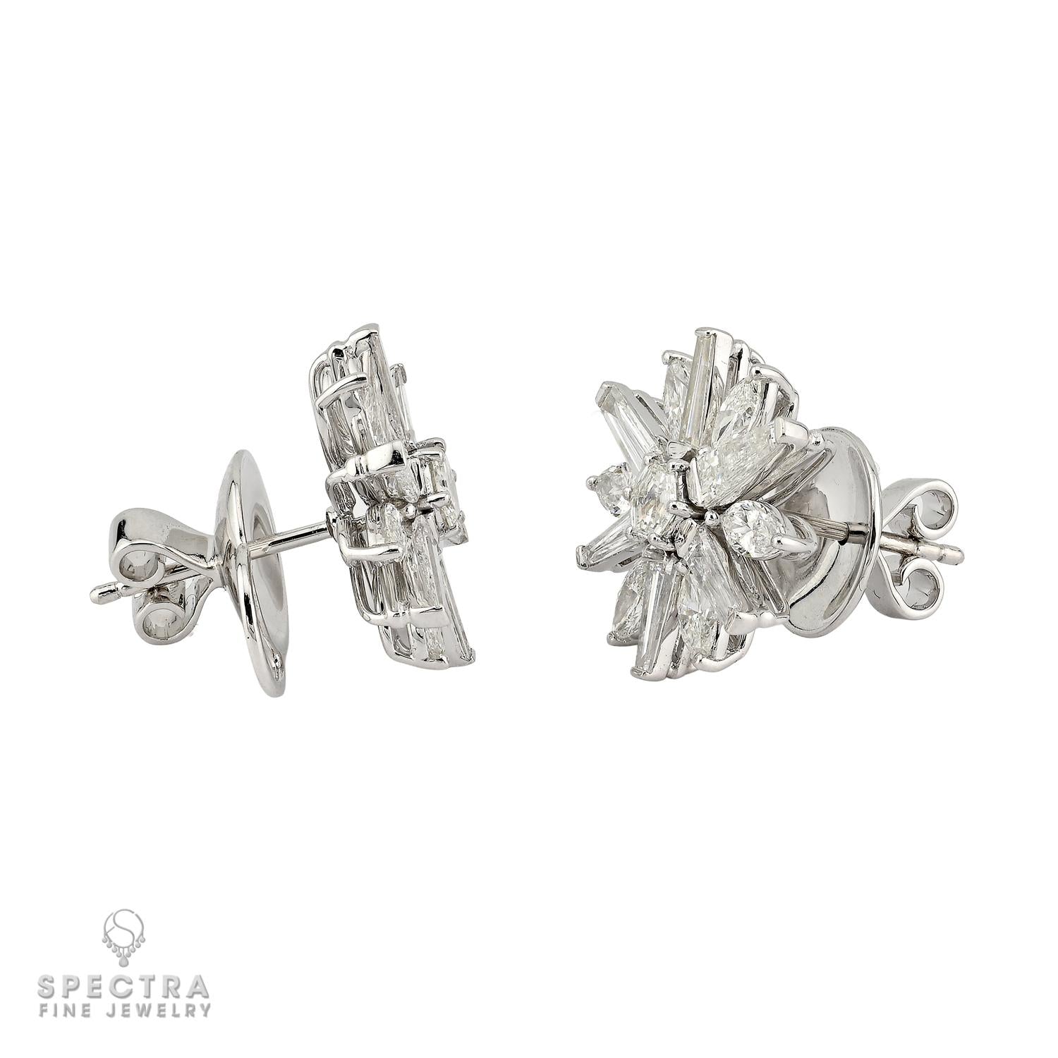18K White Gold Starburst Diamond Stud Earrings | 4.05ctw Spectra Fine Jewelry