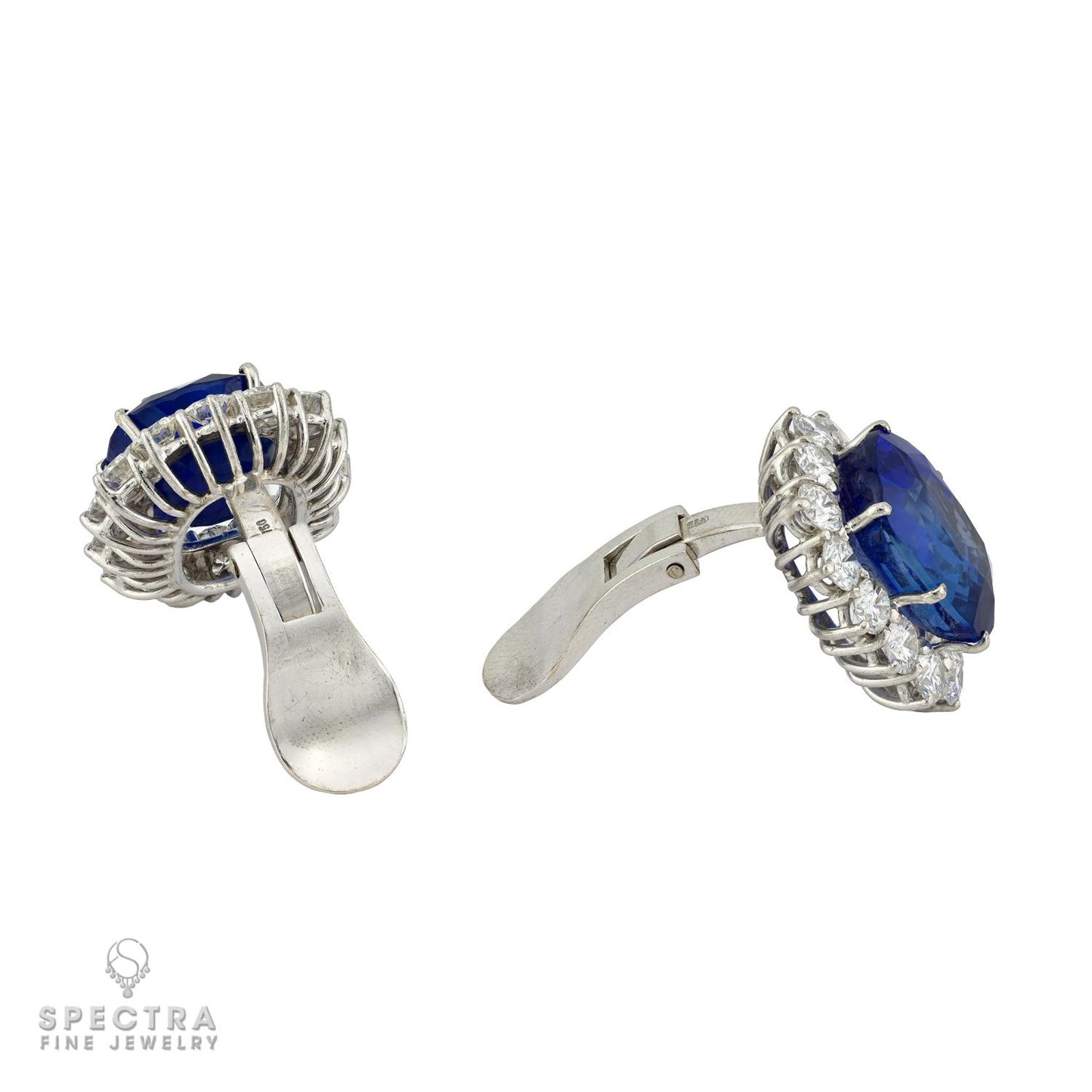 30.68ctw Ceylon No Heat Sapphire & Diamond Cluster Ear-Clips | SSEF