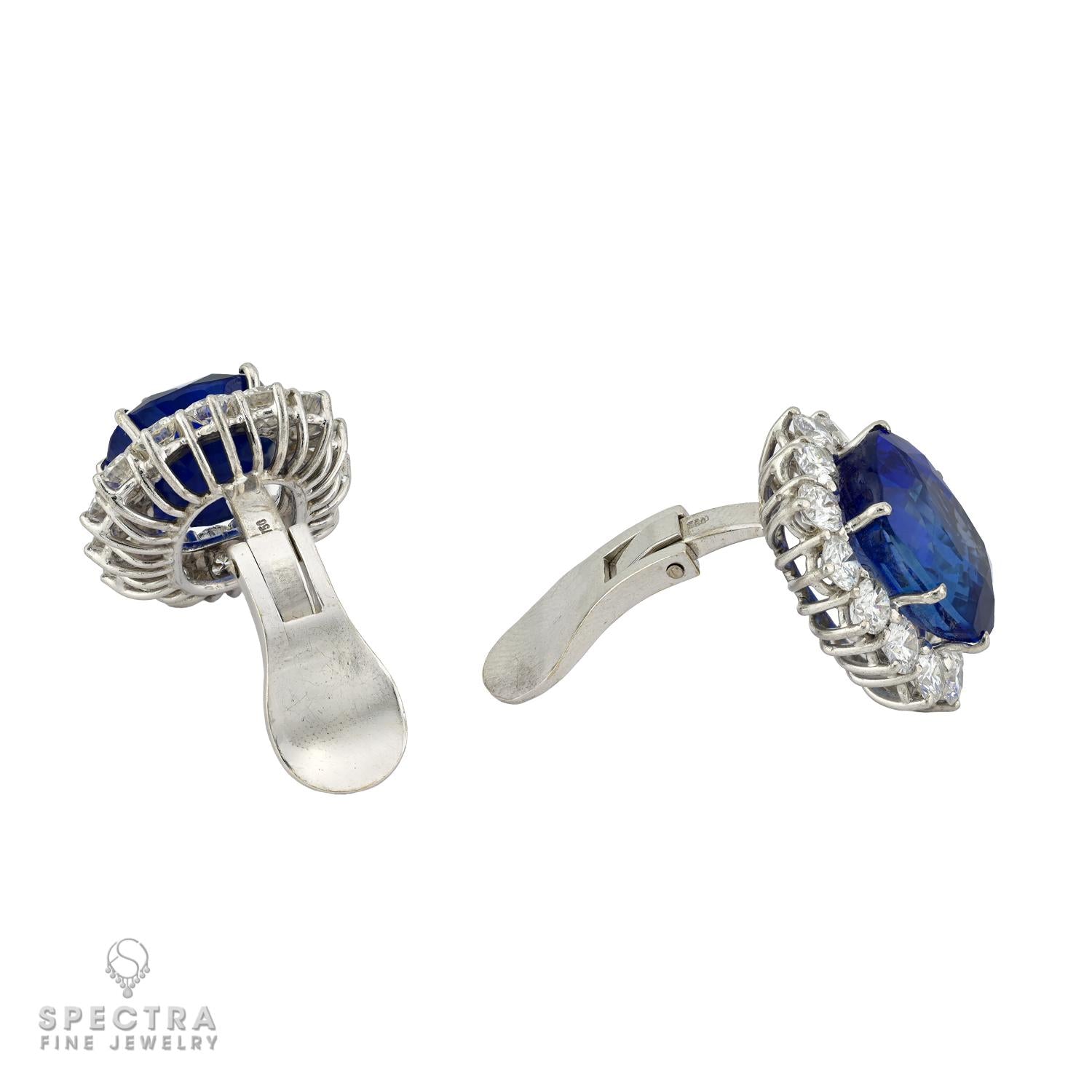 30.68ctw Ceylon No Heat Sapphire & Diamond Cluster Ear-Clips | SSEF