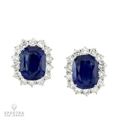 30.68ctw Ceylon No Heat Sapphire & Diamond Cluster Ear-Clips | SSEF