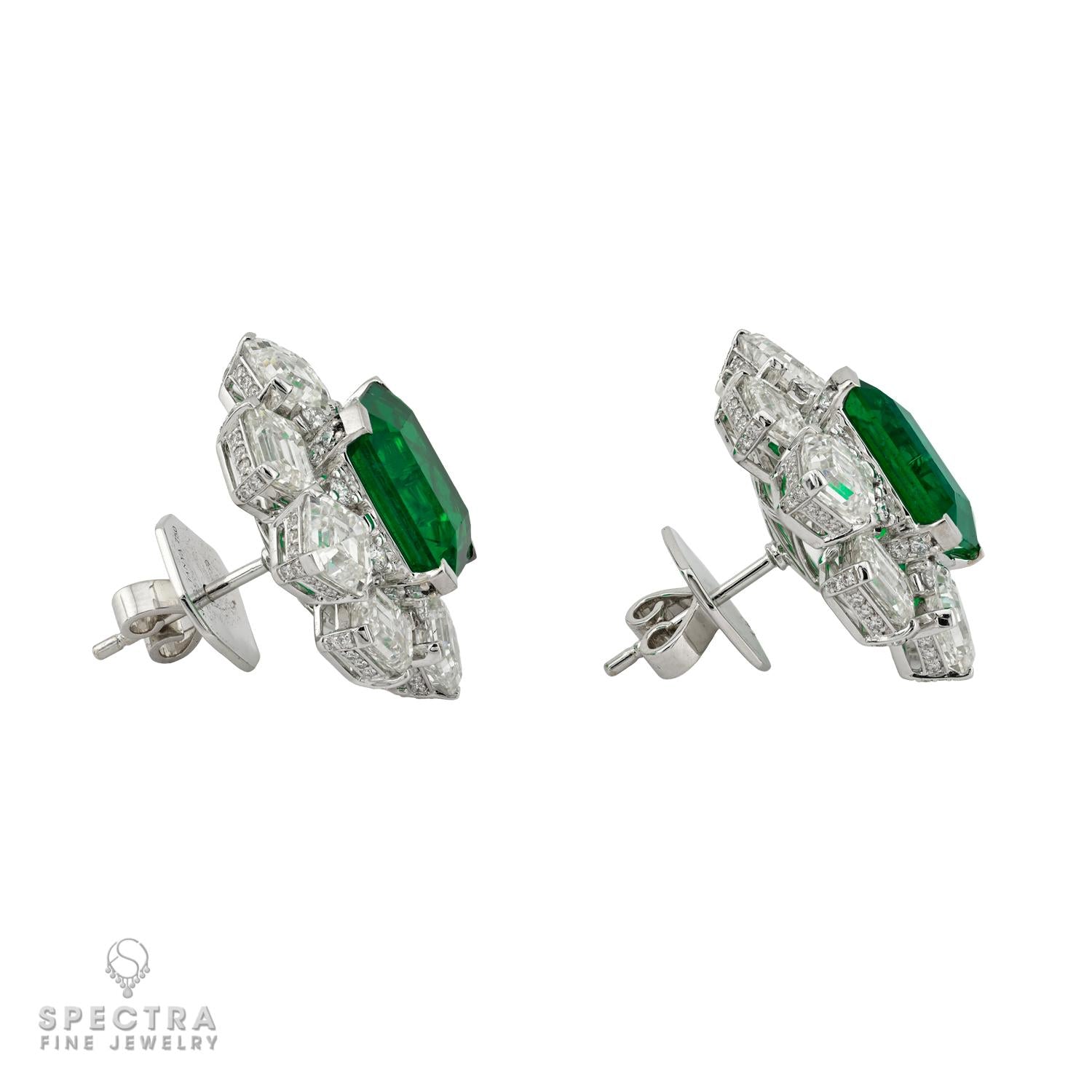 12.79ctw Colombian Emerald & 13.32ctw Diamond Cluster Earrings | Spectra