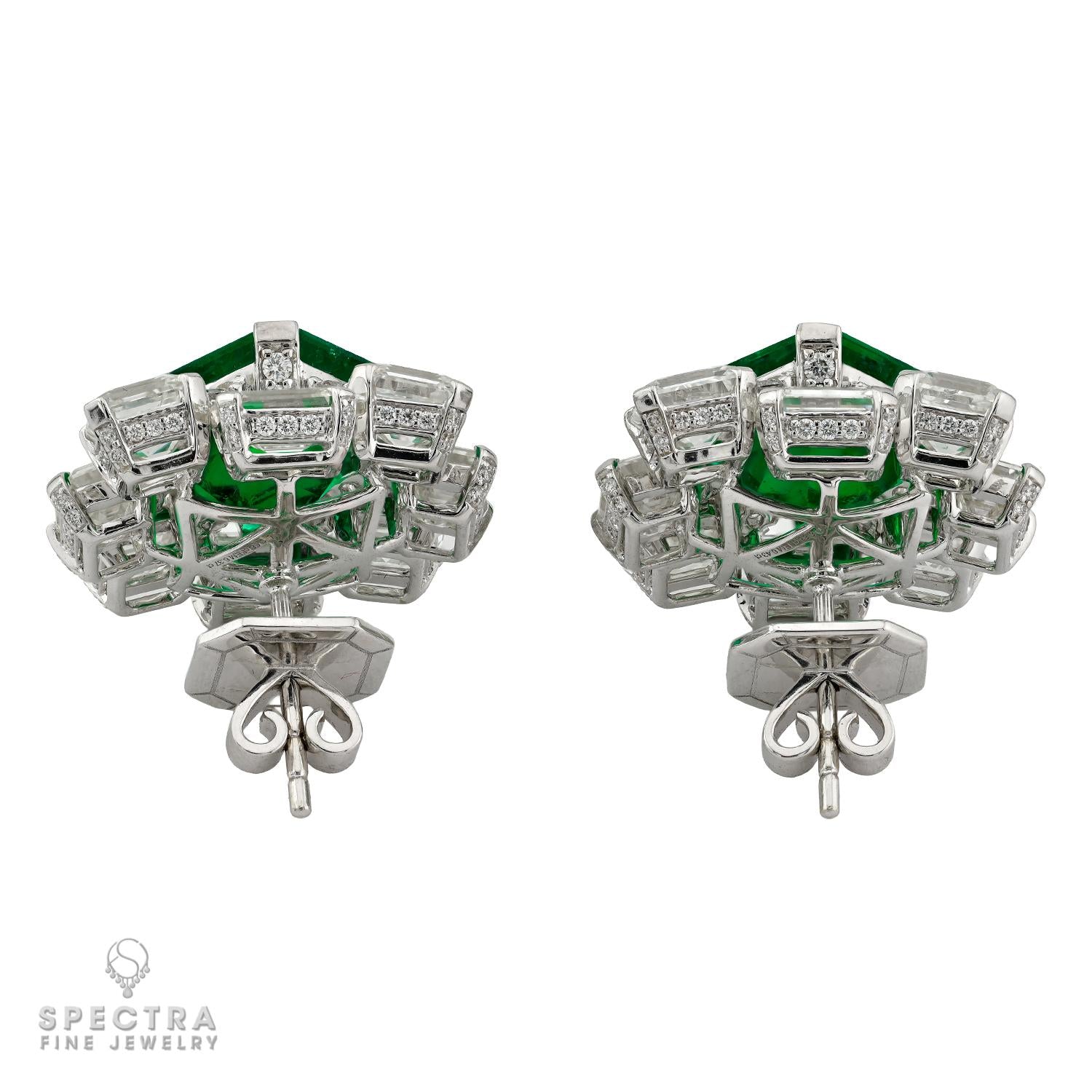 12.79ctw Colombian Emerald & 13.32ctw Diamond Cluster Earrings | Spectra