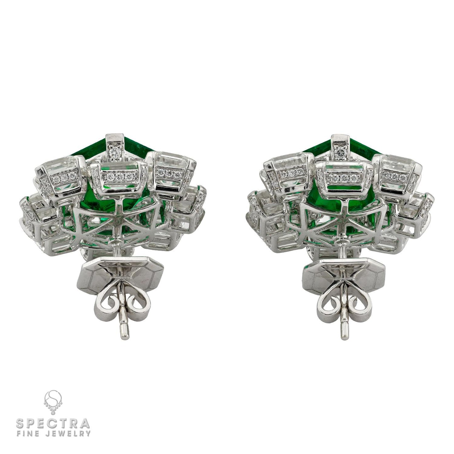 12.79ctw Colombian Emerald & 13.32ctw Diamond Cluster Earrings | Spectra