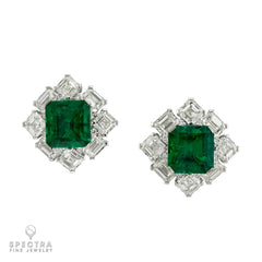 12.79ctw Colombian Emerald & 13.32ctw Diamond Cluster Earrings | Spectra