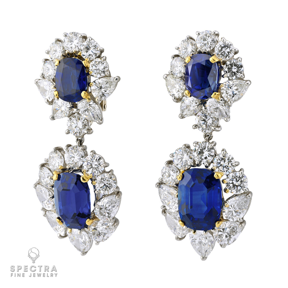 22.62ct Ceylon No-Heat Sapphire & Diamond Drop Earrings