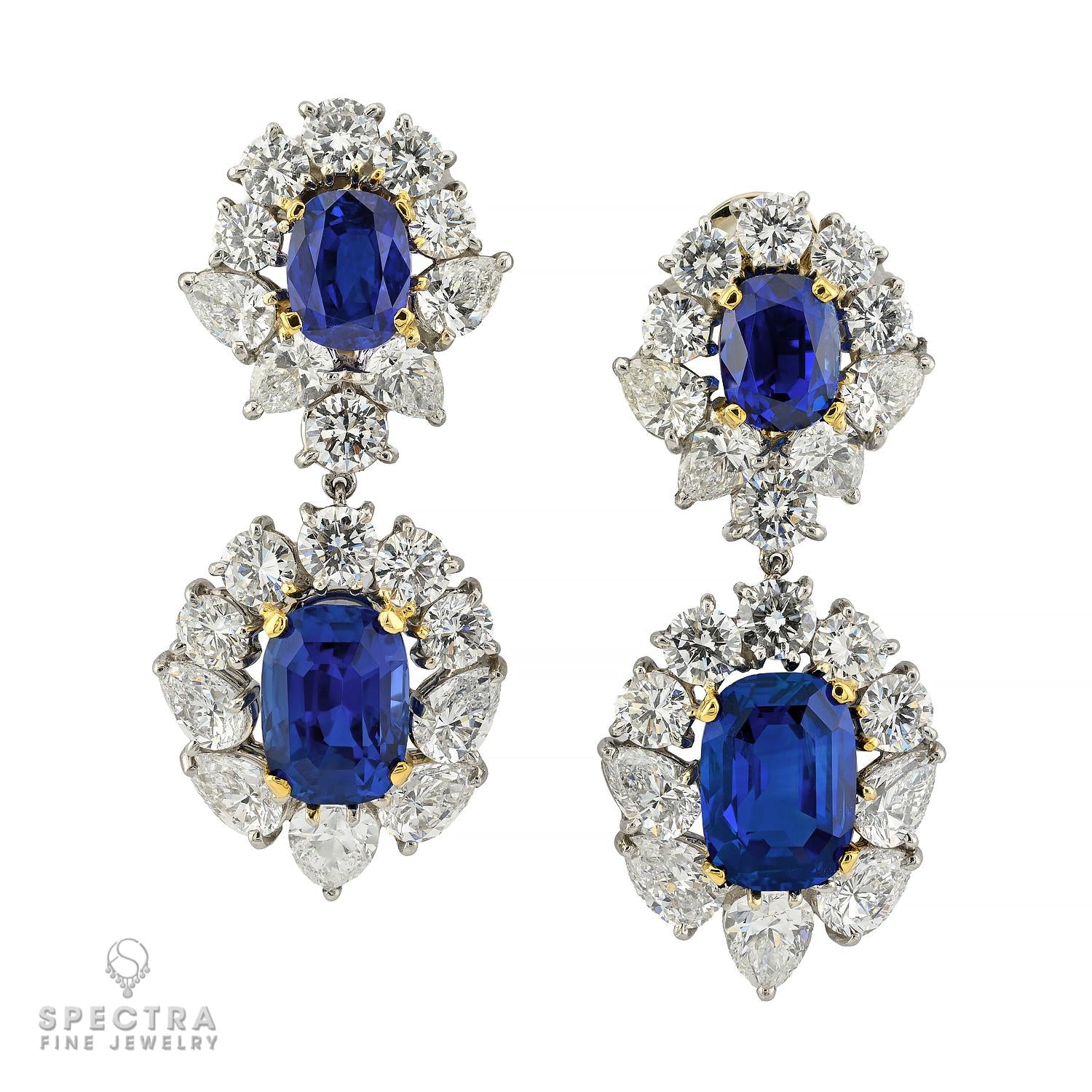 22.62ct Ceylon No-Heat Sapphire & Diamond Drop Earrings