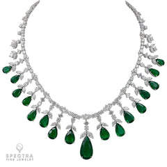 Exquisite 57 37ct Zambian Emerald And Diamond Fringe Necklace