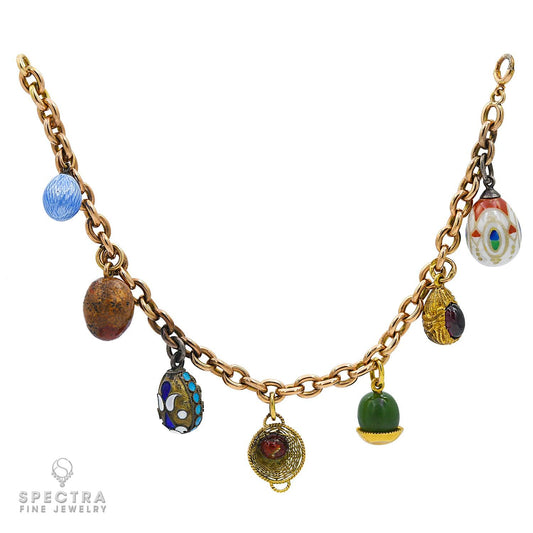 Fabergé Vintage 18K Yellow Gold Egg Charm Bracelet – Signed Estate Jewelry