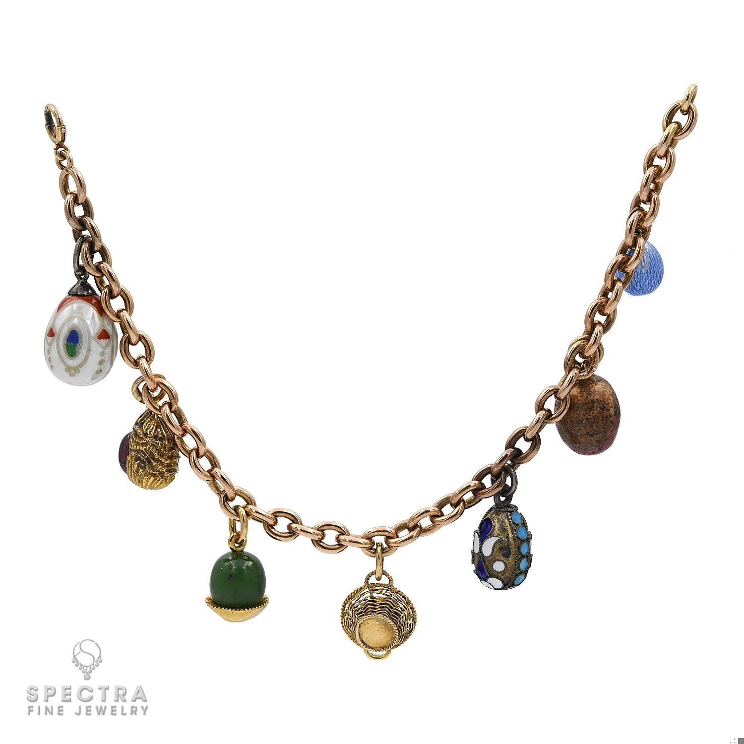 Fabergé Vintage 18K Yellow Gold Egg Charm Bracelet – Signed Estate Jewelry
