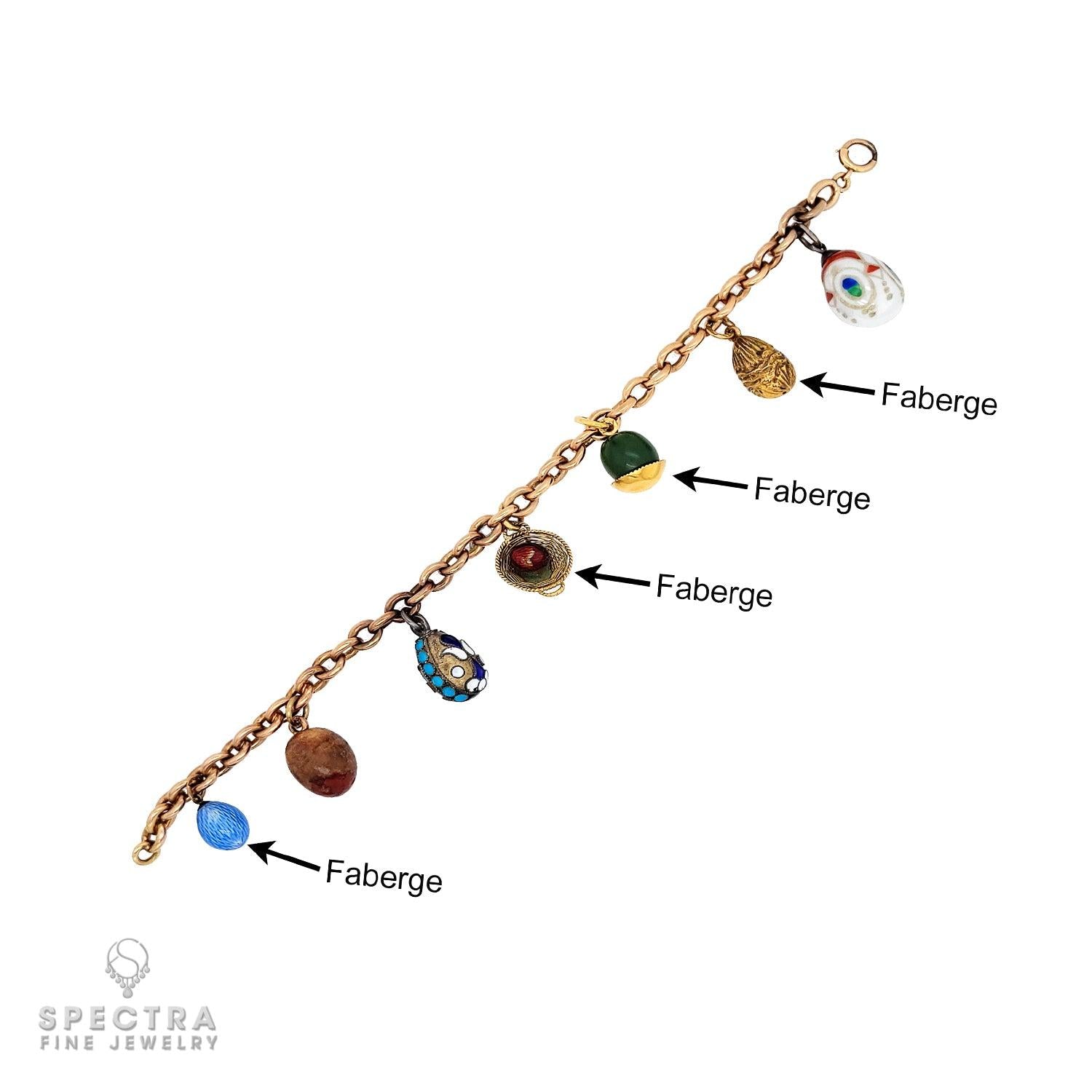 Fabergé Vintage 18K Yellow Gold Egg Charm Bracelet – Signed Estate Jewelry