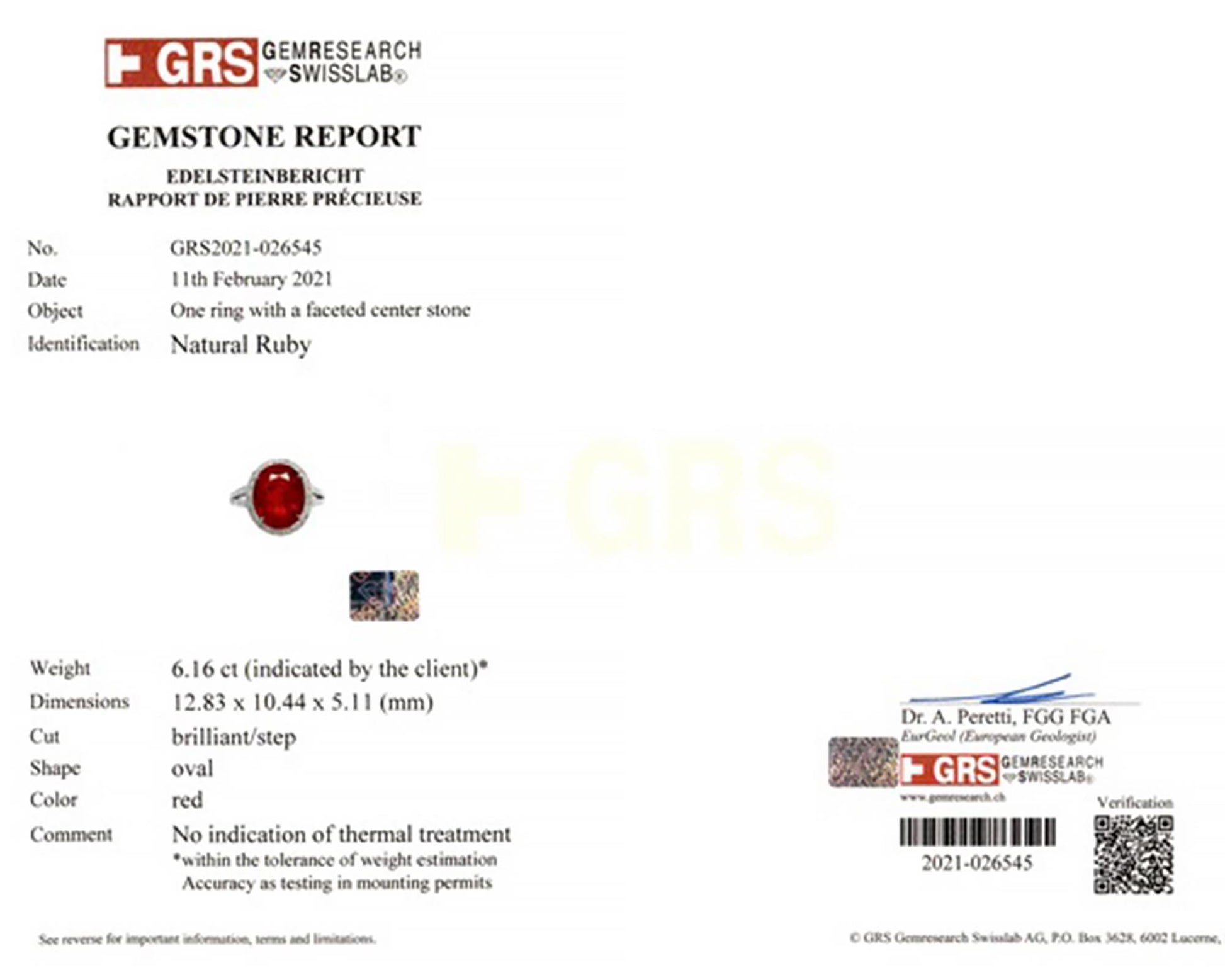 Spectra Fine Jewelry 6.16 cts. Unheated Ruby Diamond Cocktail Ring