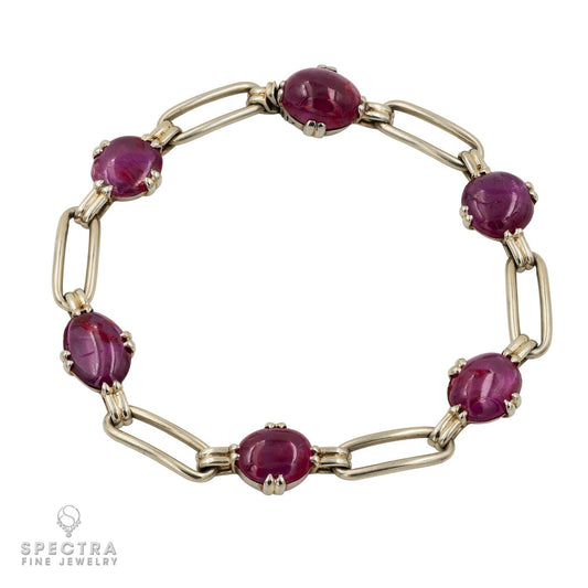 Georges L’­Enfant Mid‑Century Burmese Ruby Bracelet in 18K Gold – Signed Estate
