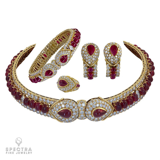 Graff 18K Yellow Gold Diamond and Rubies Suite Necklace