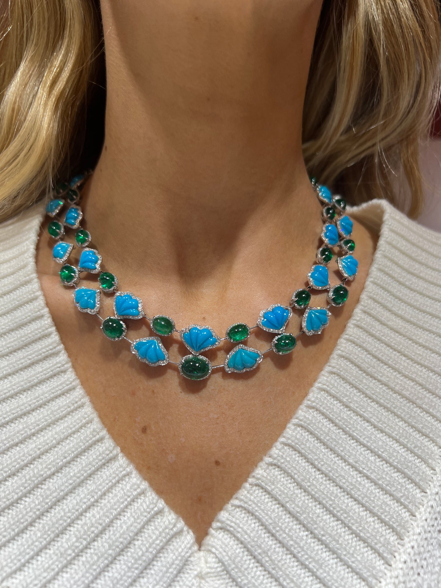 De Ambrosi Contemporary Carved Gemstone Princess Necklace