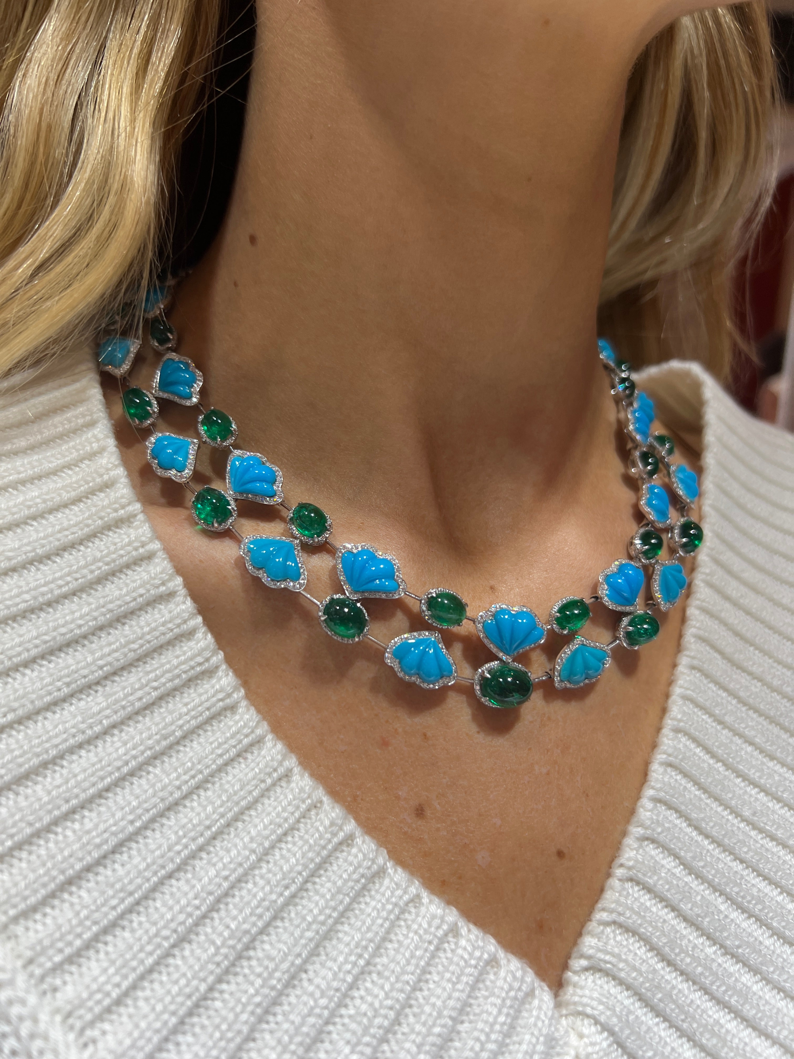 De Ambrosi Contemporary Carved Gemstone Princess Necklace
