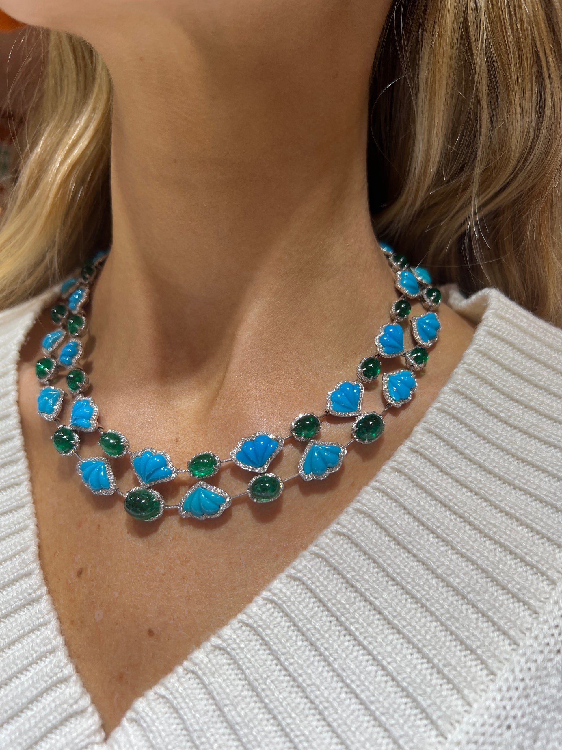 De Ambrosi Contemporary Carved Gemstone Princess Necklace