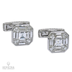 Invisibly set Diamond and 18kt White Gold Cufflinks