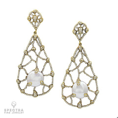 Judith Ripka Pearl Diamond Drop Earrings in 18kt Gold