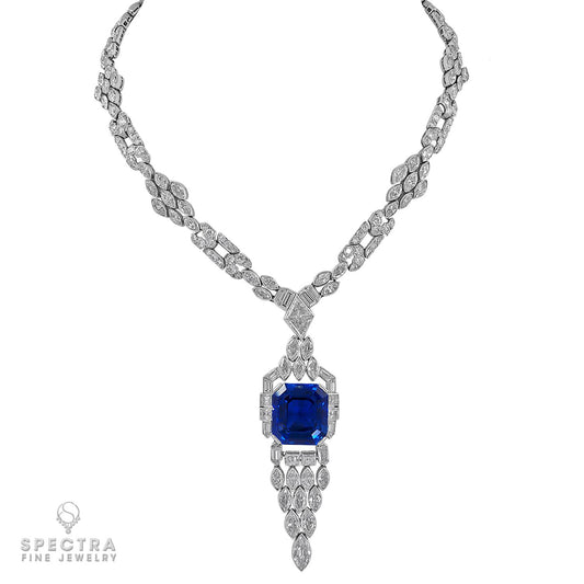Lacloche Frères Antique Art Deco Sapphire Diamond Pendant Lavalier Necklace