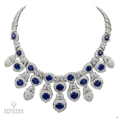 Modern Sapphire and Diamond Bib Necklace in Platinum