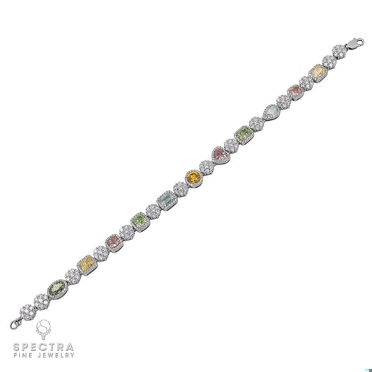 3.16 ct Multicolored & White Diamond Line Bracelet in 18K White Gold