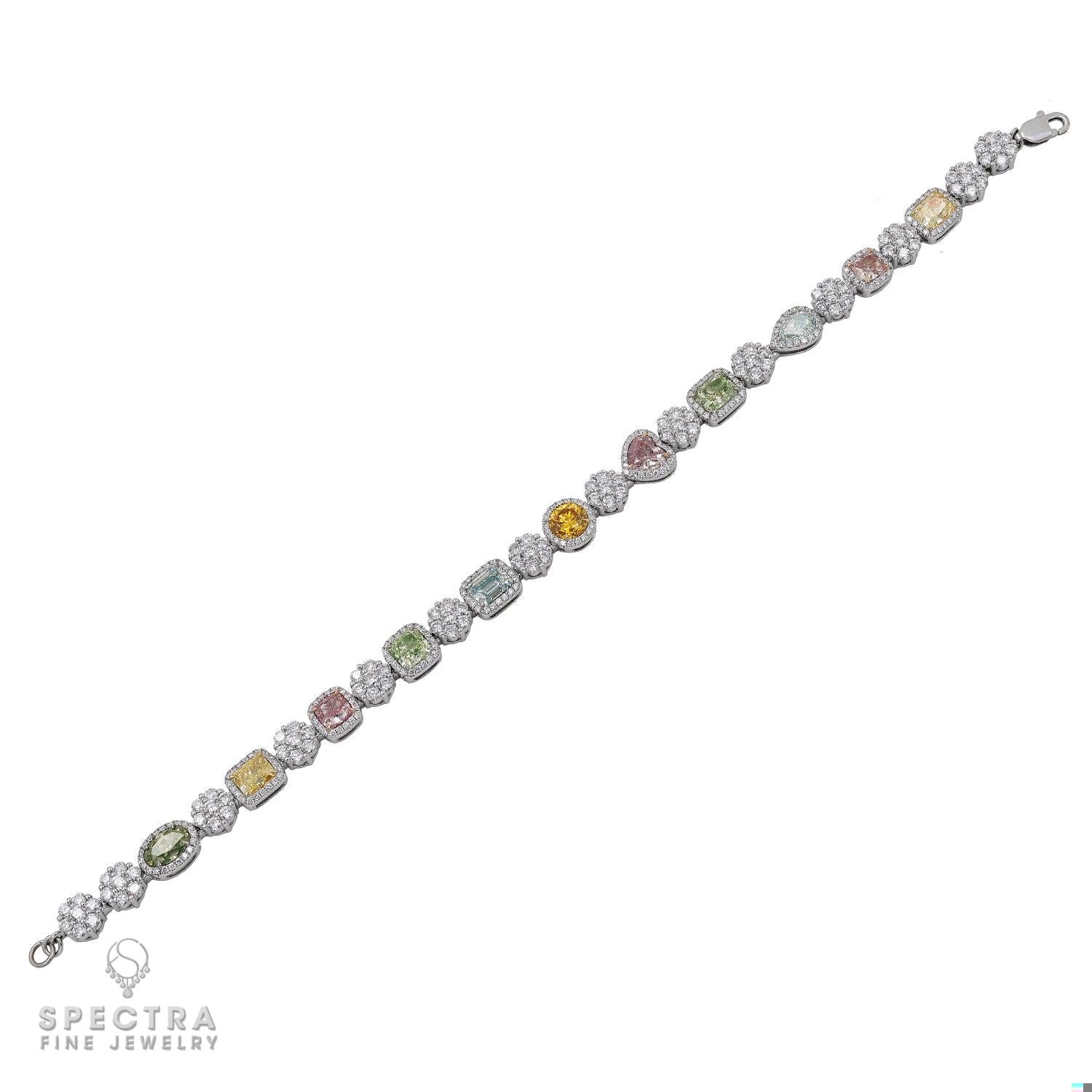 3.16 ct Multicolored & White Diamond Line Bracelet in 18K White Gold