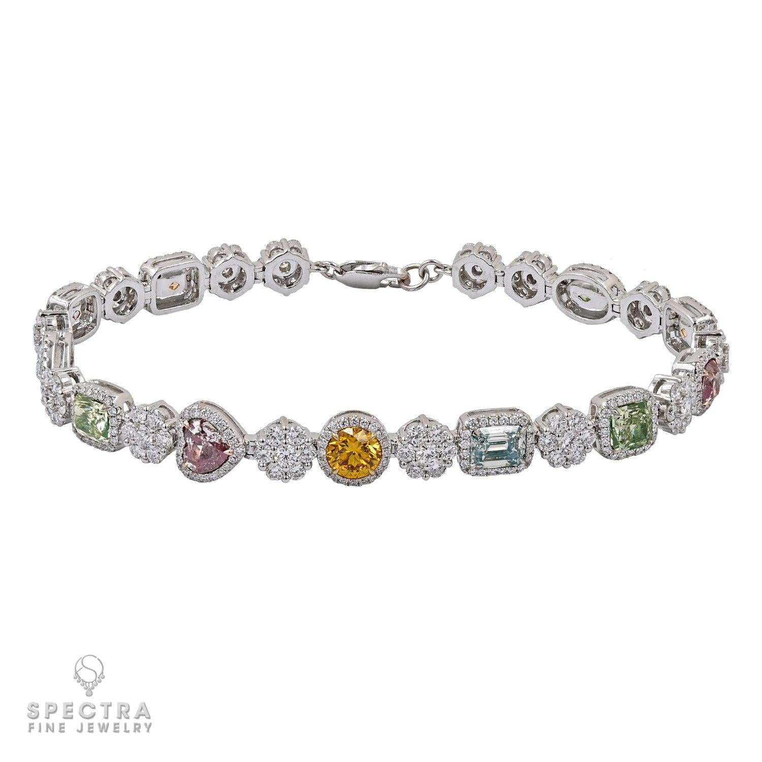 Multicolored Diamond Line Bracelet in 18kt White Gold