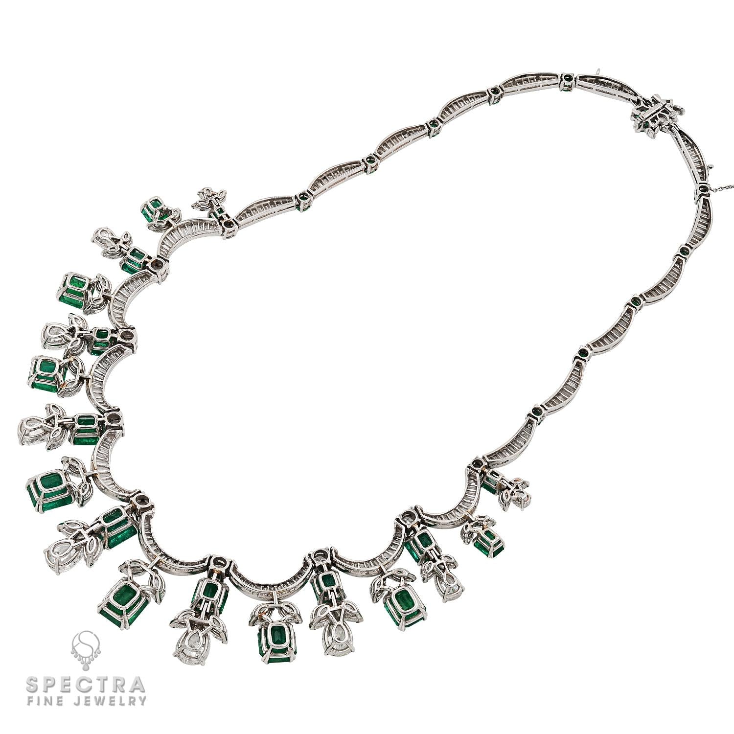 The Contemporary Splendor of the 26 cts. Emerald Fringe Bib Necklace