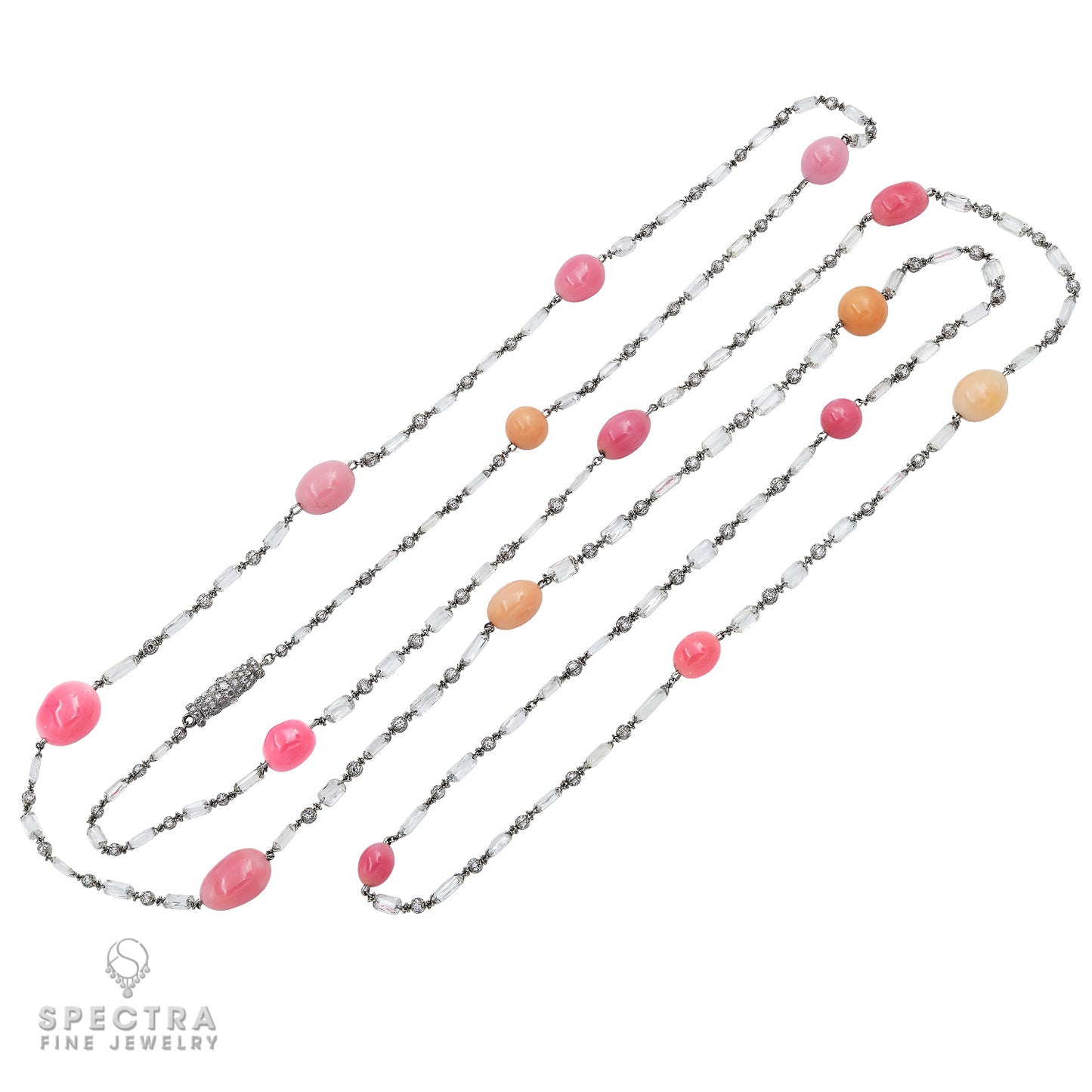 Conch Pearl Diamond Chain Necklace in 18kt White Gold by Spectra Fine Jewelry - view 3