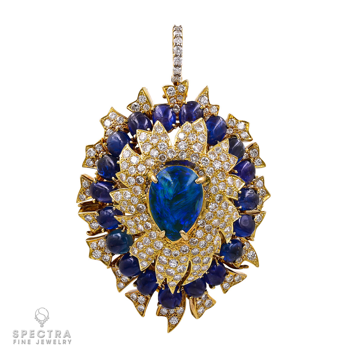 Exquisite David Webb Opal, Diamond, and Sapphire Pendant