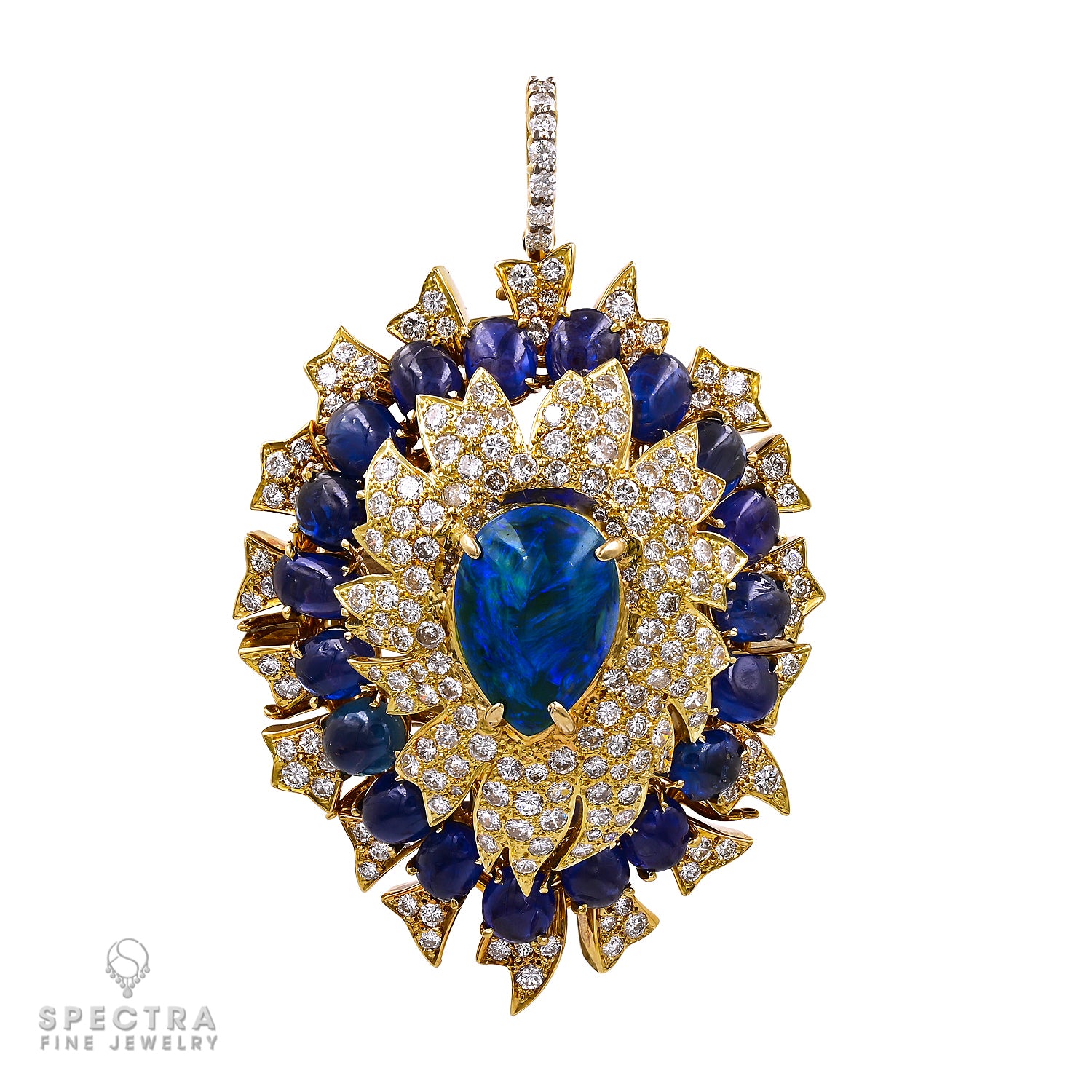 Exquisite David Webb Opal, Diamond, and Sapphire Pendant