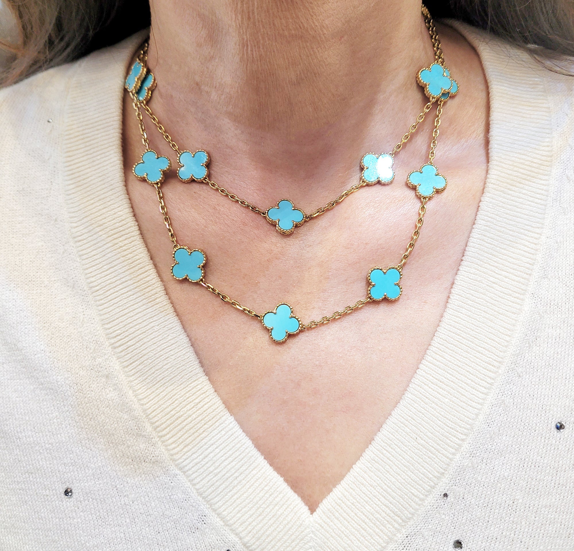 Vintage Van Cleef & Arpels Turquoise Alhambra Necklace - view 4